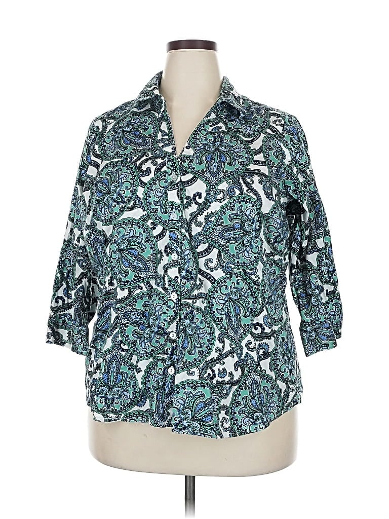 Pre-owned 212 Collection 3/4 Sleeve Button Down Shirt In Blue