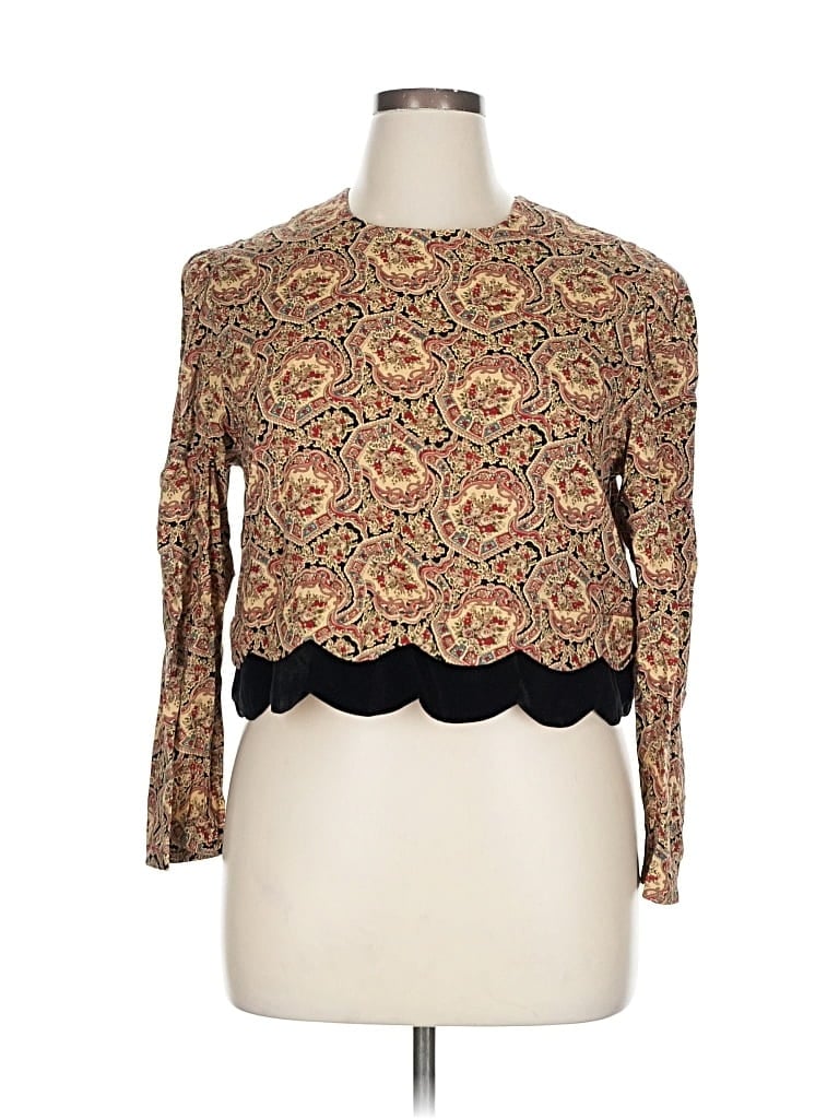 Pre-owned Karin Stevens Long Sleeve Blouse In Brown