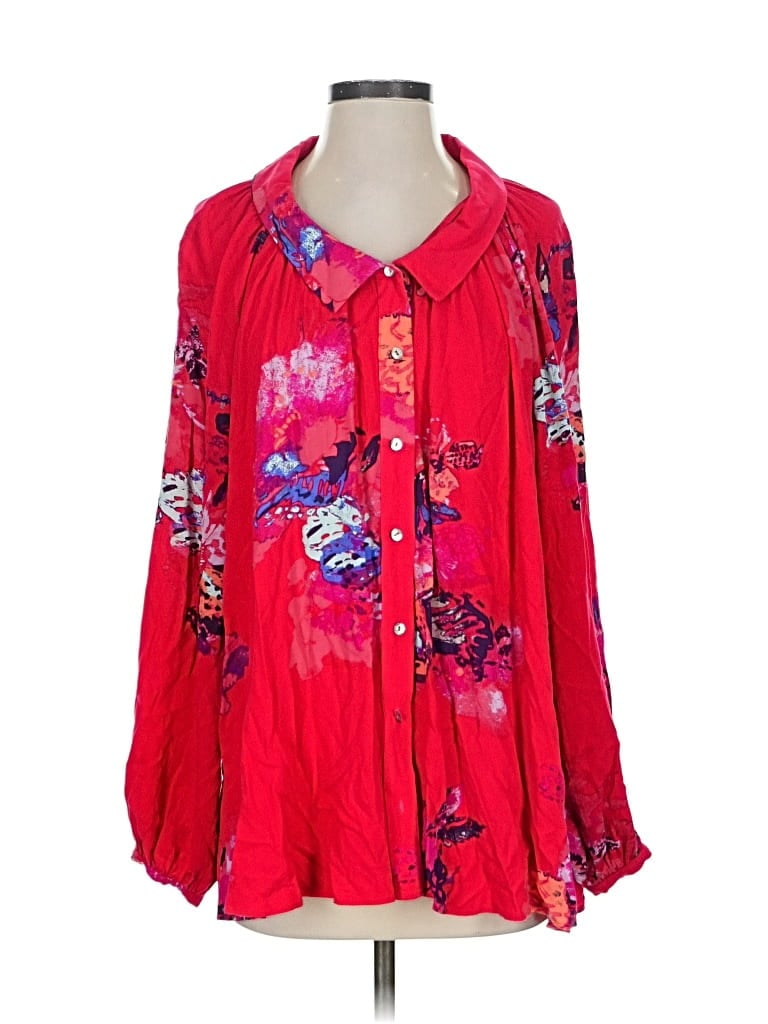 Pre-owned Free People Long Sleeve Blouse In Red
