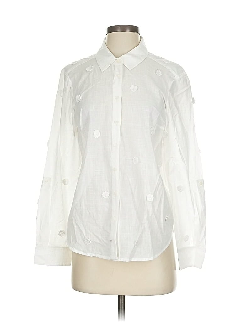 Pre-owned Maeve By Anthropologie Long Sleeve Button Down Shirt In White