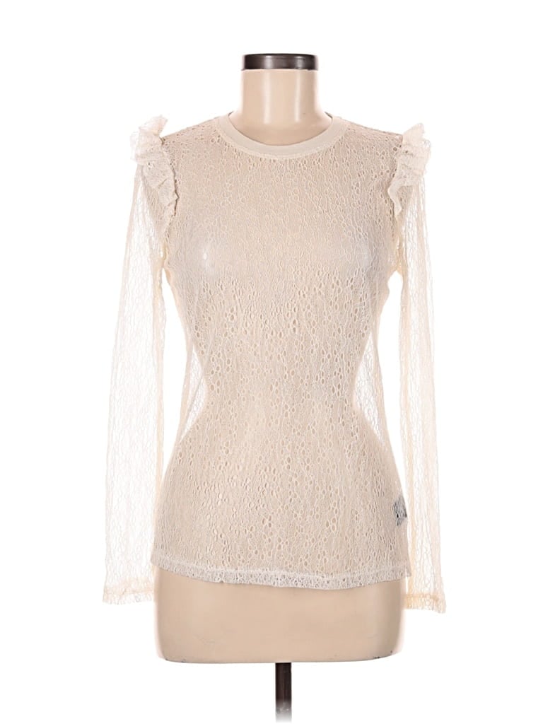 Pre-owned Who What Wear Long Sleeve Top Ivory Sweetheart Neckline Tops In White