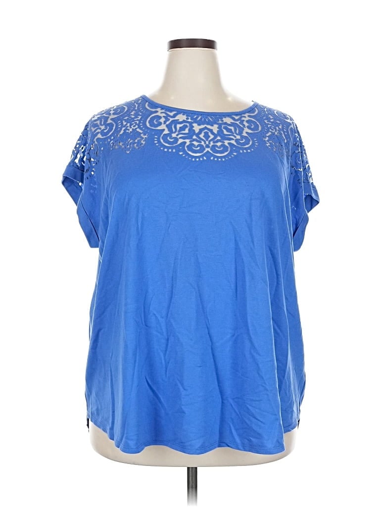 Pre-owned Ava & Viv Short Sleeve Top Blue Keyhole Neckline Tops