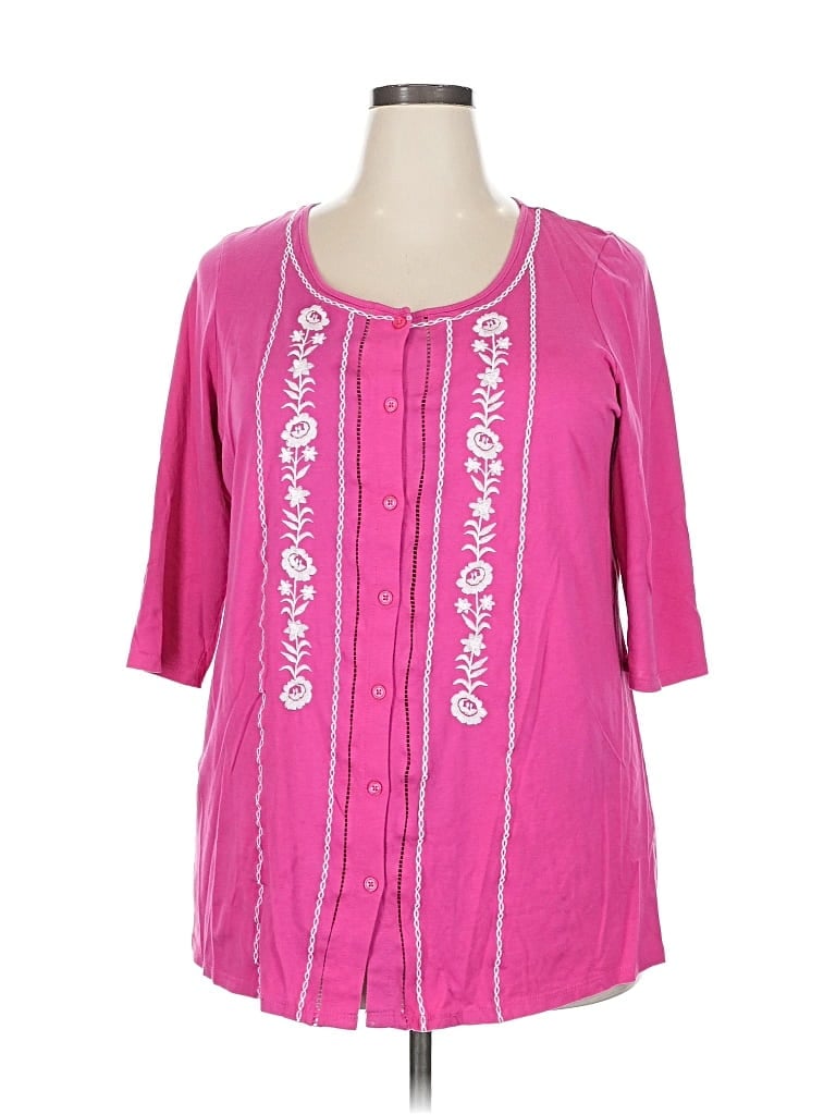 Pre-owned Woman Within 3/4 Sleeve Blouse In Pink