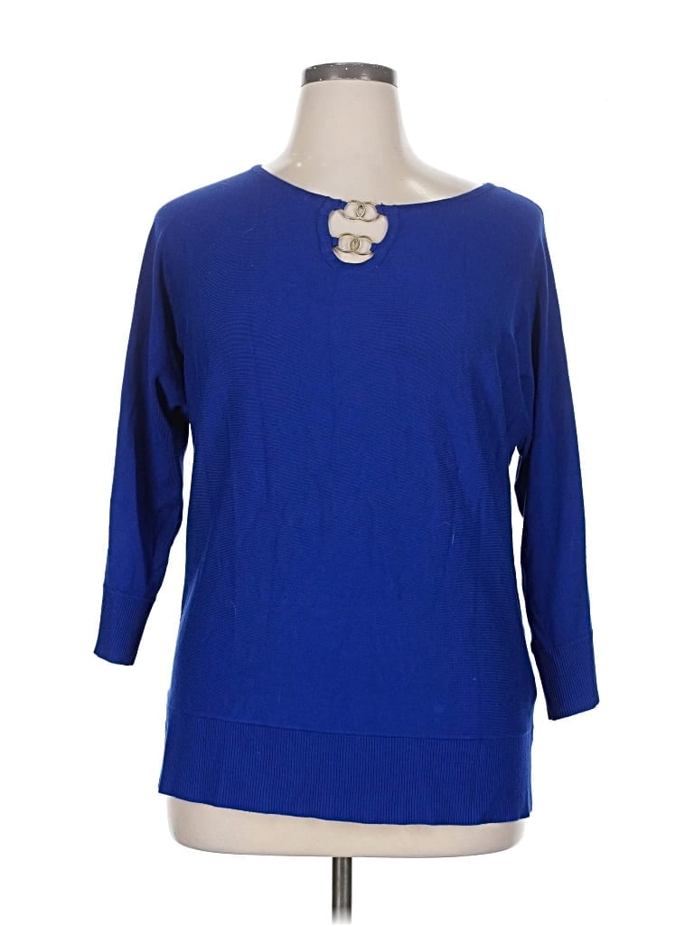 Pre-owned Cable & Gauge Pullover Sweater In Blue