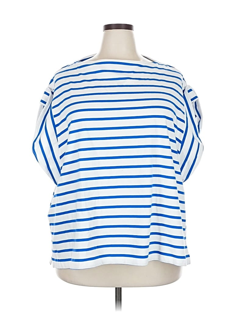 Pre-owned Free Assembly 3/4 Sleeve Top Blue Boatneck Tops