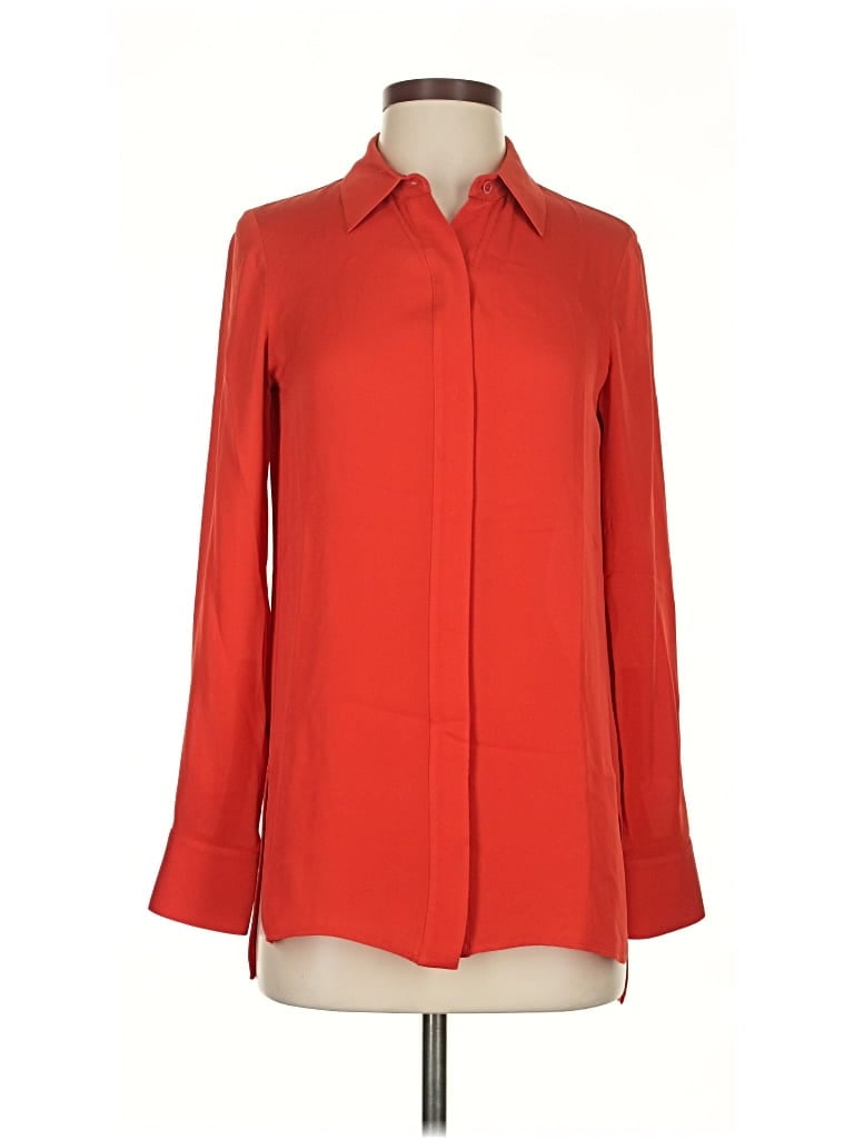 Pre-owned Vince Long Sleeve Silk Top Red Tie Neck Tops