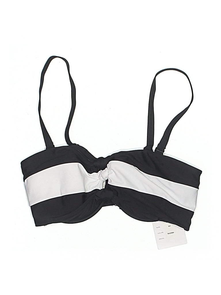 Pre-owned Unique Vintage Swimsuit Top Black Stripes Pattern Swimwear