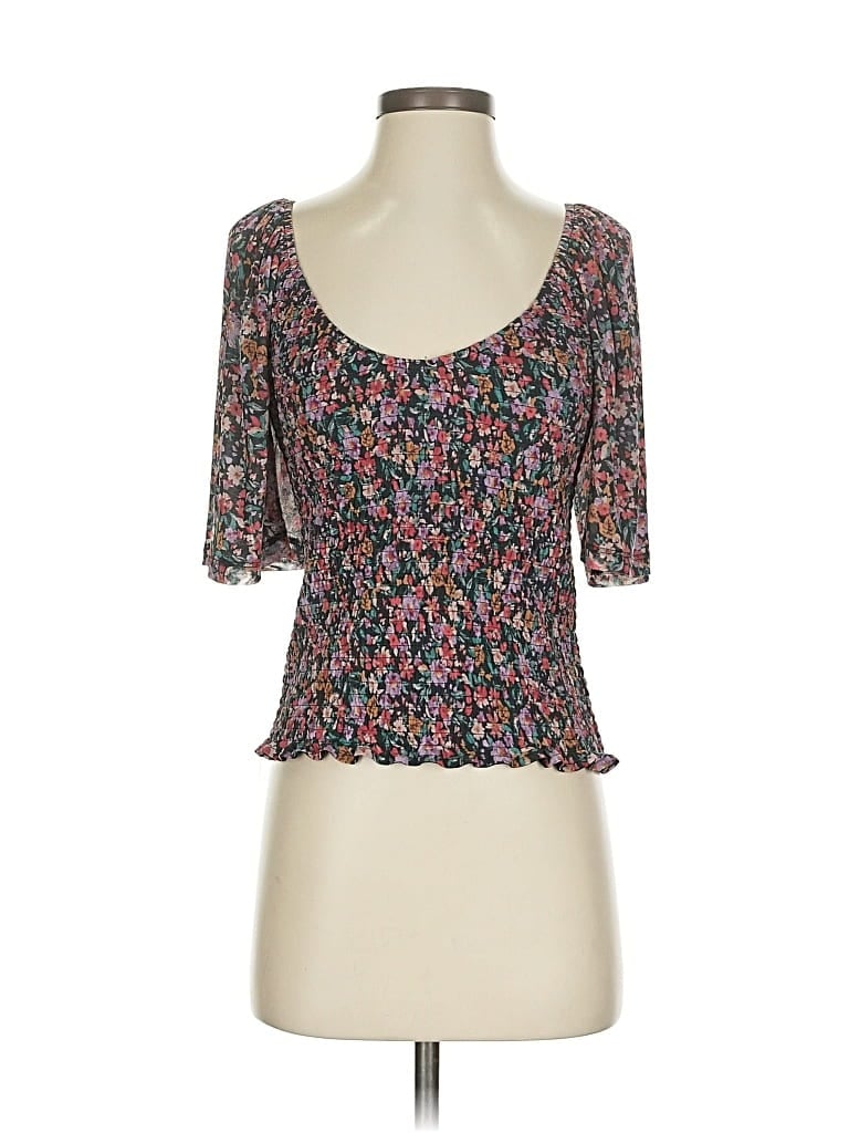 Pre-owned Evereve Short Sleeve Top Black Sweetheart Neckline Tops