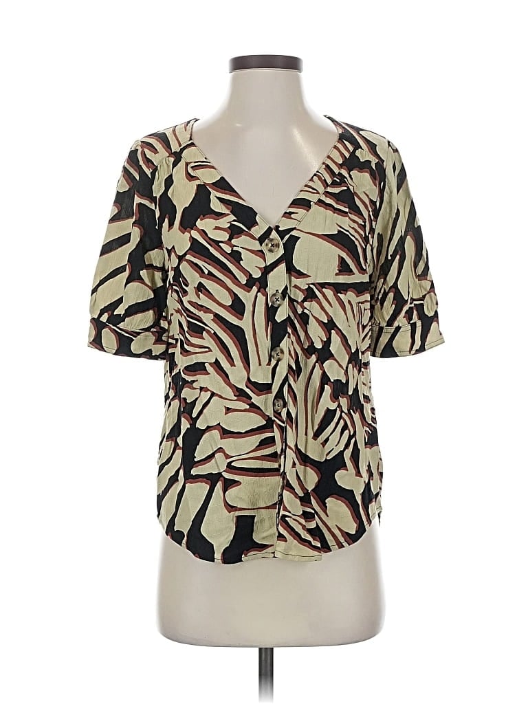 Pre-owned Maeve By Anthropologie Short Sleeve Blouse In Brown
