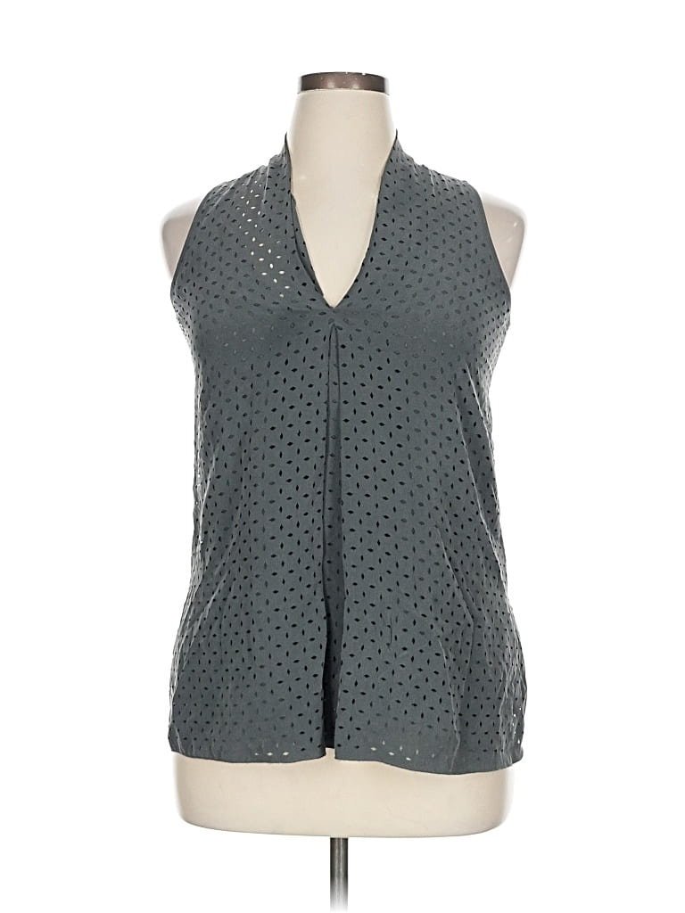 Pre-owned Ecru Sleeveless Silk Top Gray Halter Neckline Tops