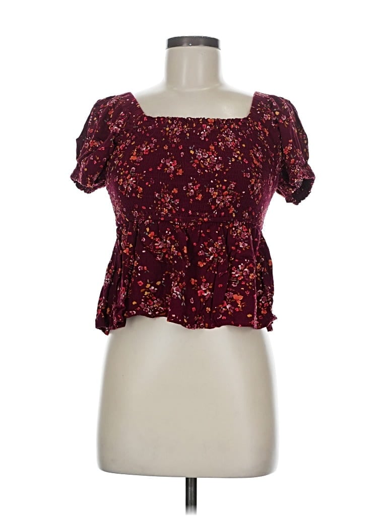 Pre-owned Hippie Rose Short Sleeve Blouse In Burgundy