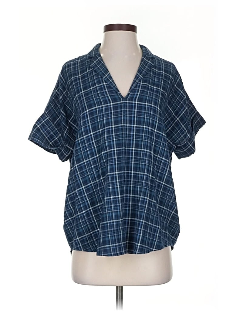 Pre-owned Madewell Short Sleeve Blouse In Blue