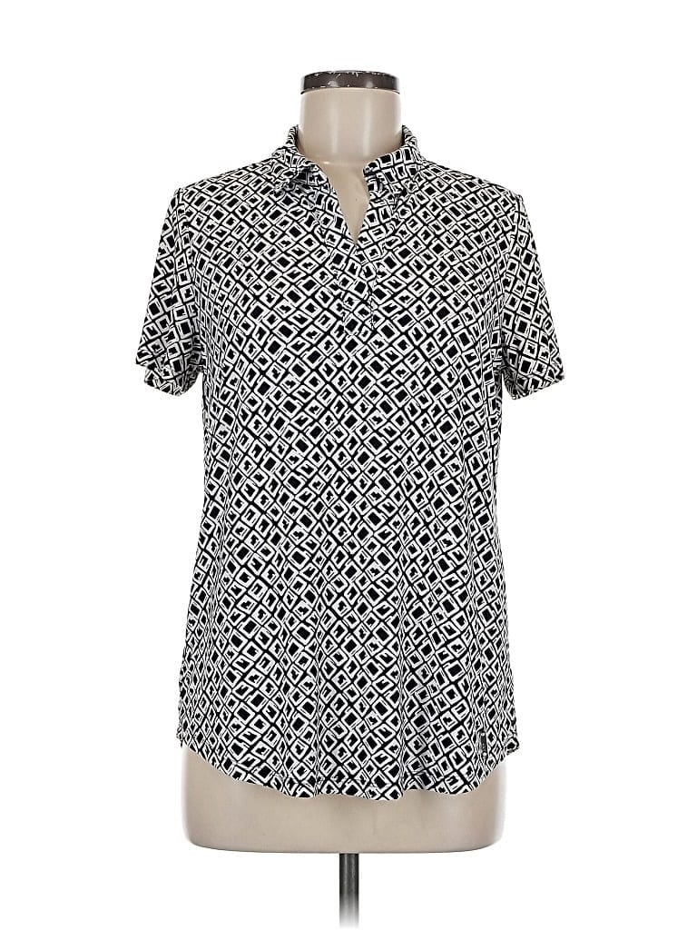 Pre-owned Jones New York Signature Short Sleeve Blouse In Silver