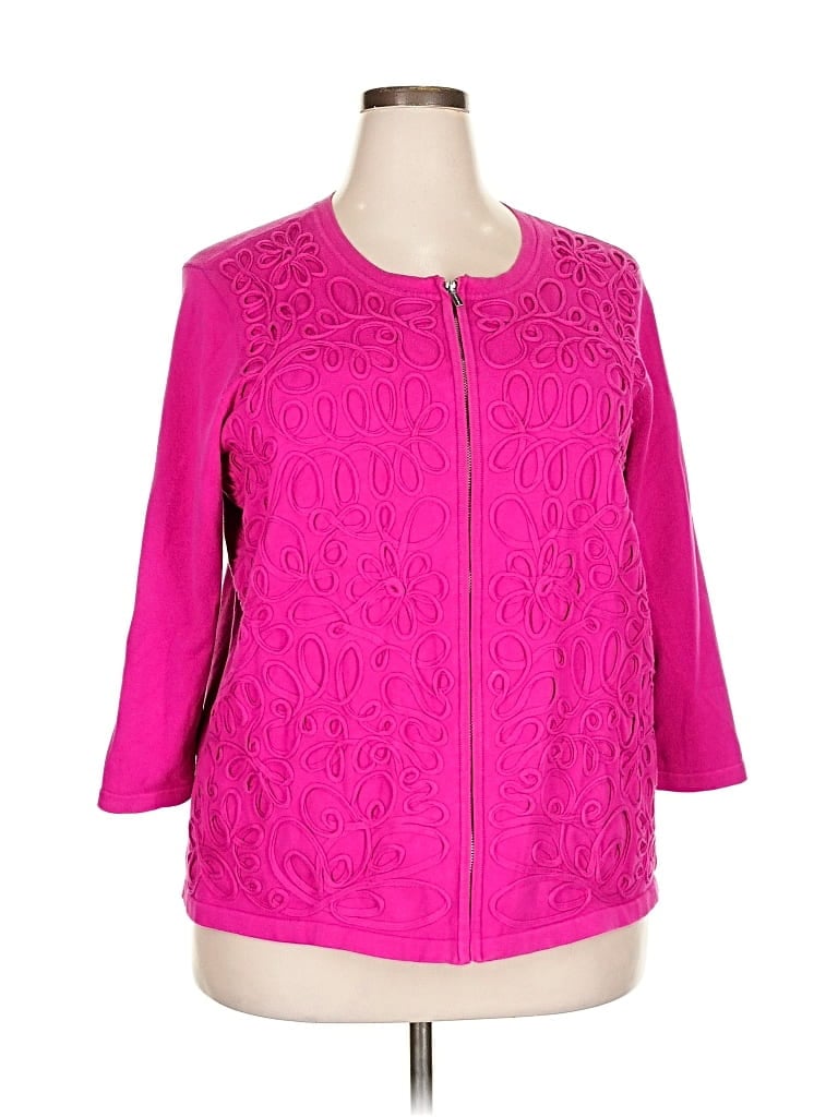 Pre-owned Jones New York Signature 3/4 Sleeve Top Pink Mock Neckline Tops