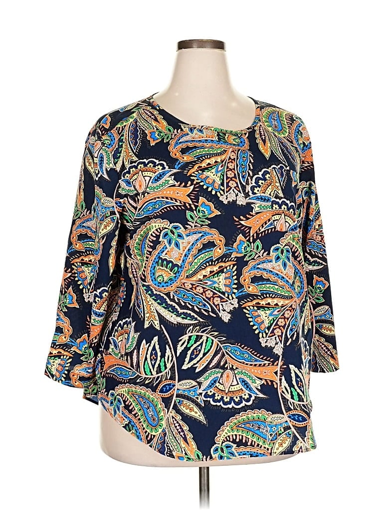 Pre-owned Van Heusen 3/4 Sleeve Blouse In Blue