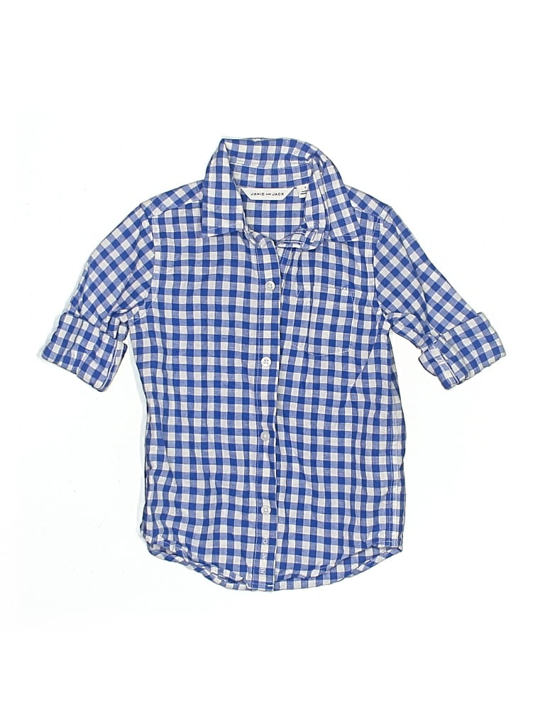 Pre-owned Janie And Jack Kids' Short Sleeve Button Down Shirt In Blue