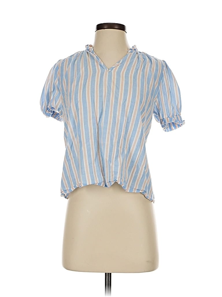 Pre-owned Unbranded Short Sleeve Blouse In Blue