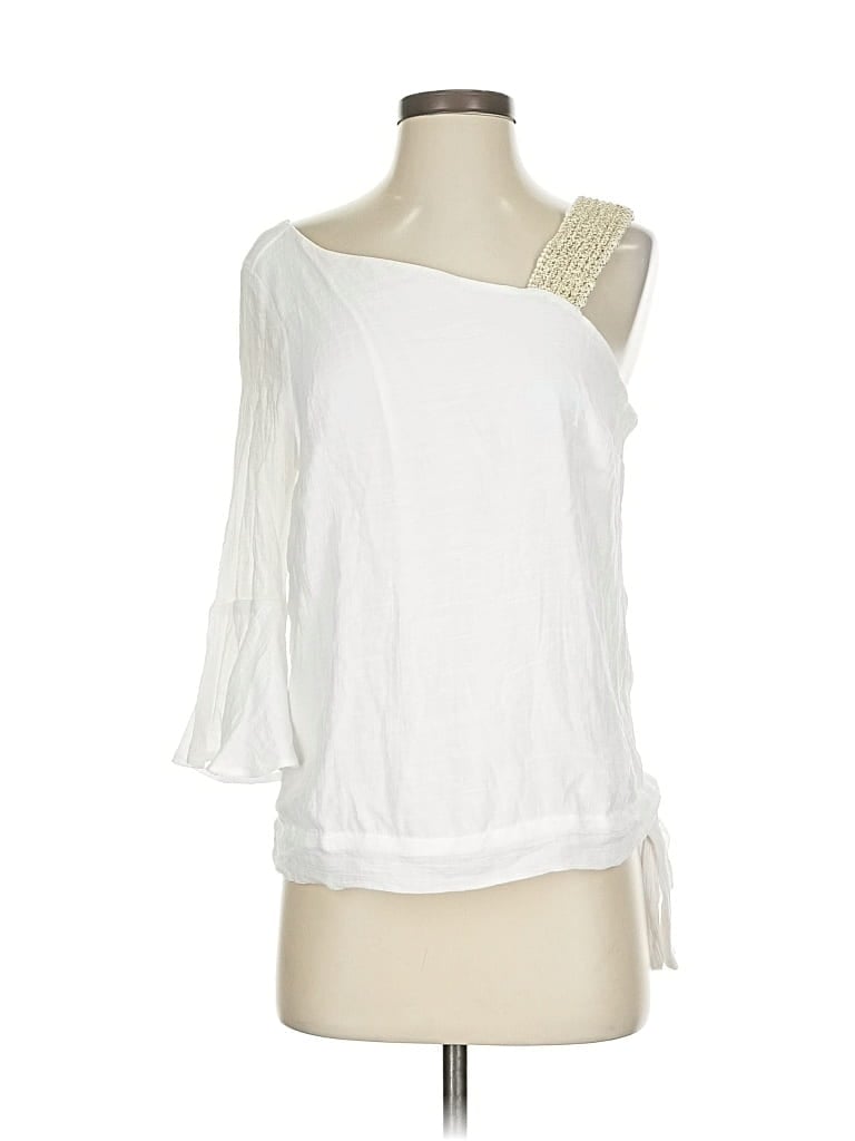 Pre-owned Thalia Sodi 3/4 Sleeve Top Ivory One Shoulder Neckline Tops In White