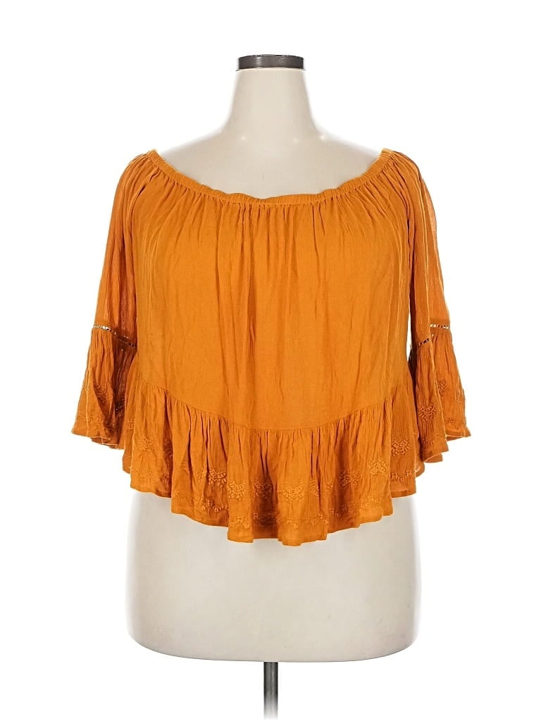Pre-owned Forever 21 Plus 3/4 Sleeve Blouse In Orange