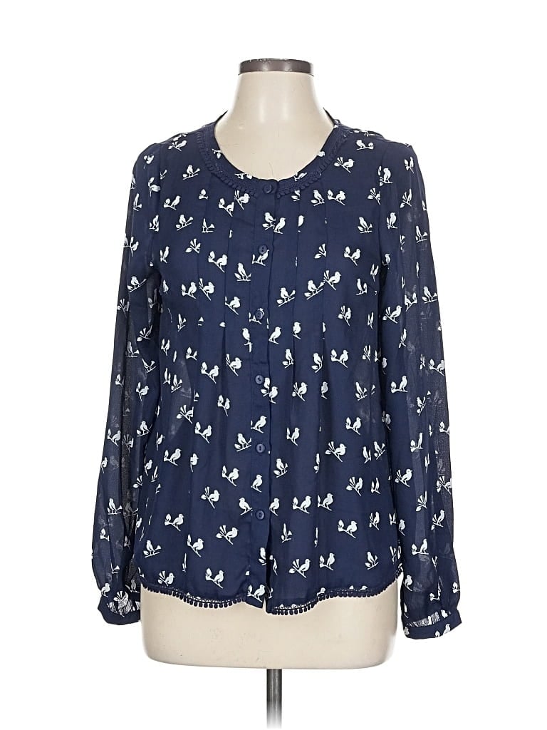 Pre-owned Doe & Rae Long Sleeve Blouse In Blue