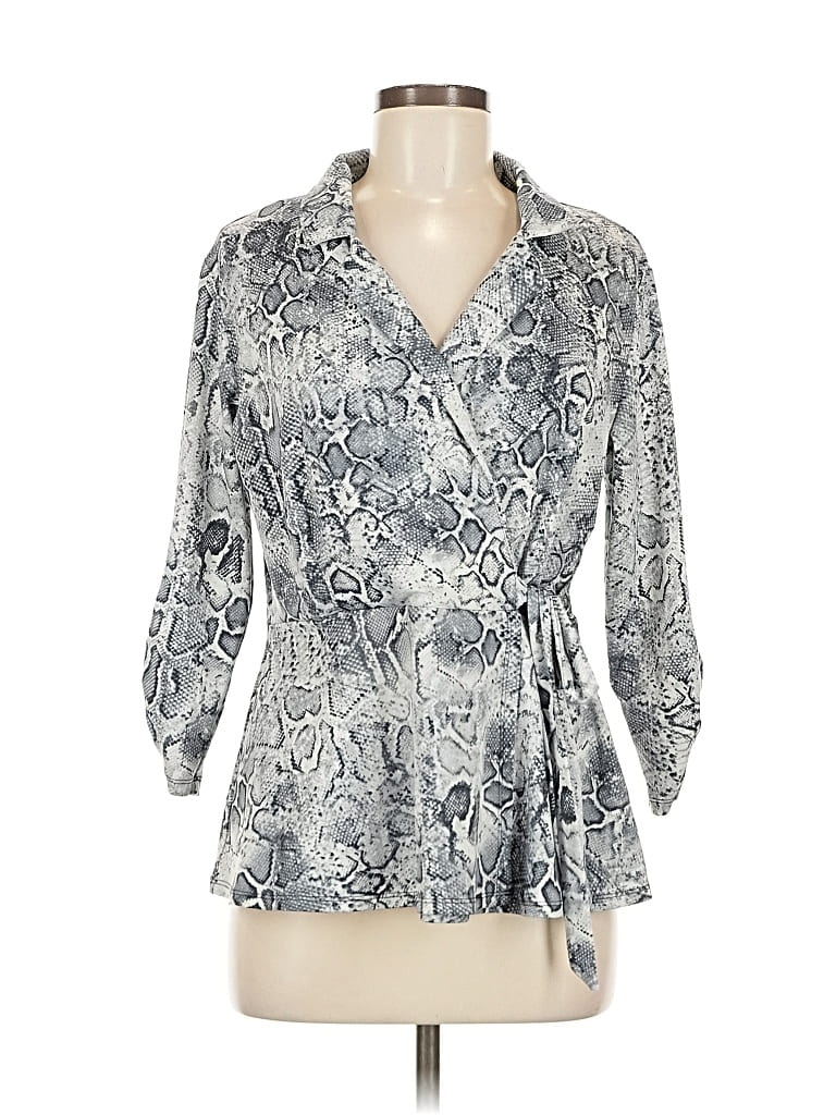 Pre-owned Perseption Concept 3/4 Sleeve Blouse In Silver