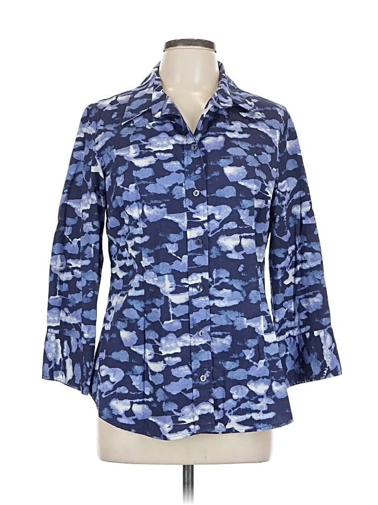 Pre-owned Coldwater Creek 3/4 Sleeve Button Down Shirt In Blue