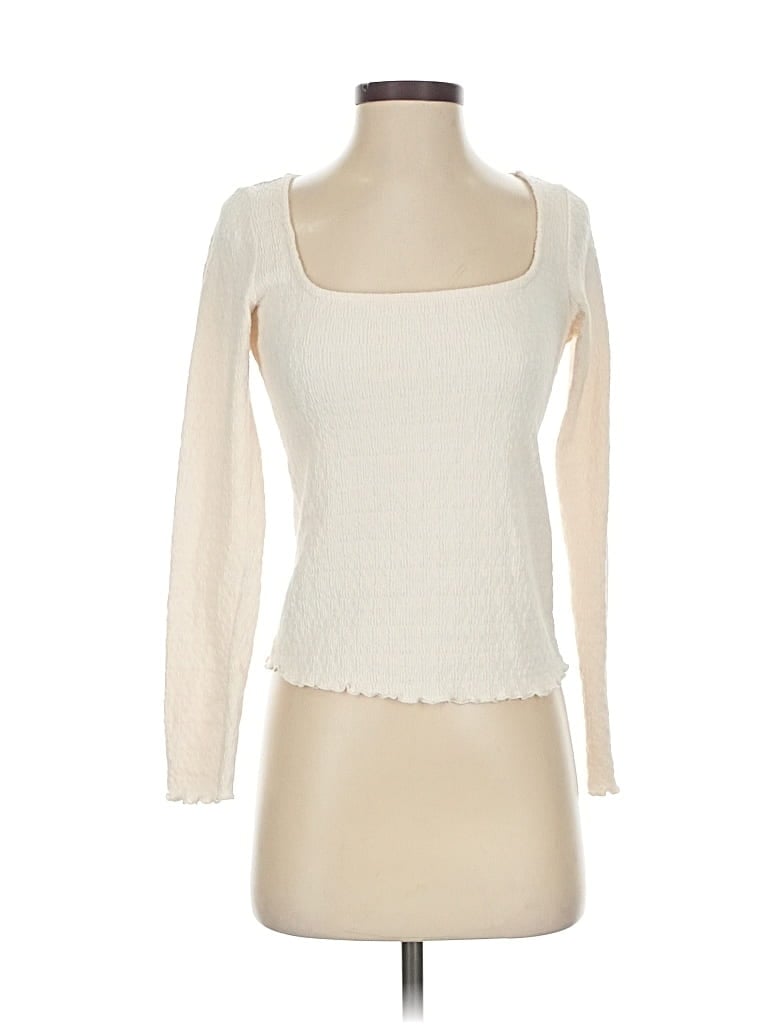Pre-owned Mng Long Sleeve Top Ivory Square Neckline Tops In White