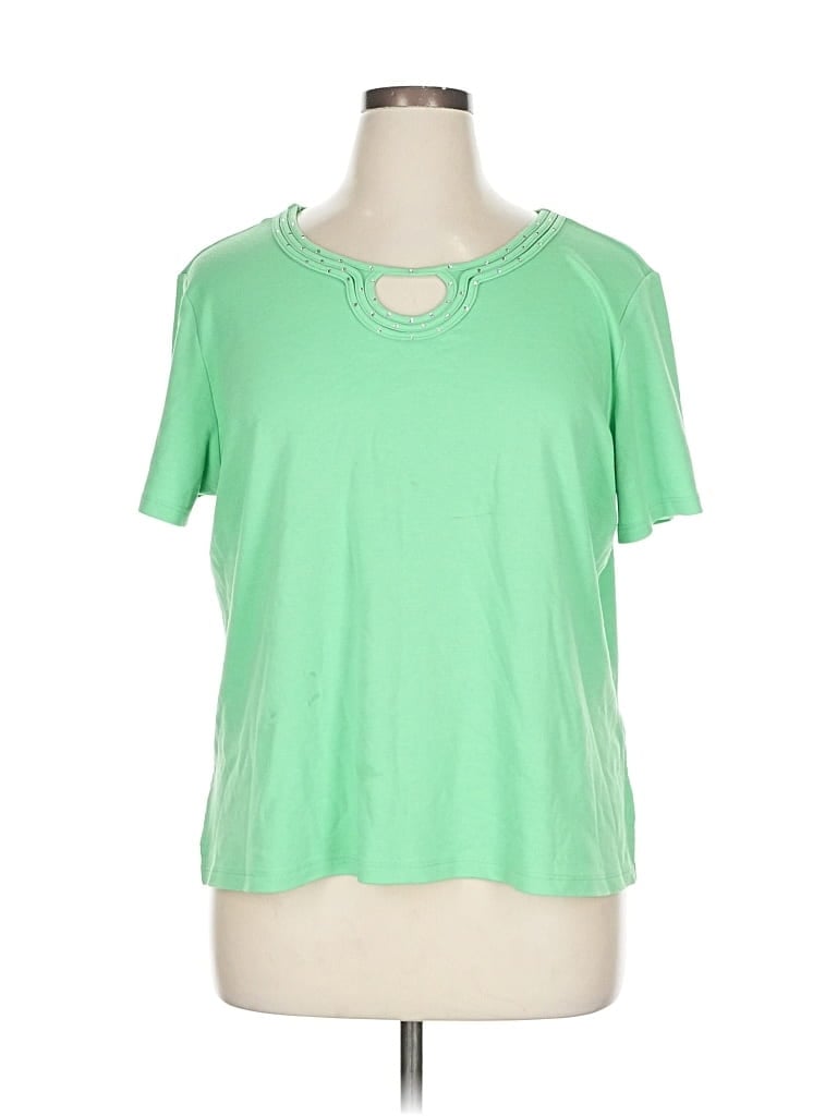 Pre-owned Alfred Dunner Short Sleeve Top Green Keyhole Neckline Tops