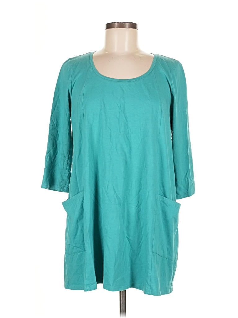 Pre-owned Purejill 3/4 Sleeve Top Teal Scoop Neck Tops In Blue