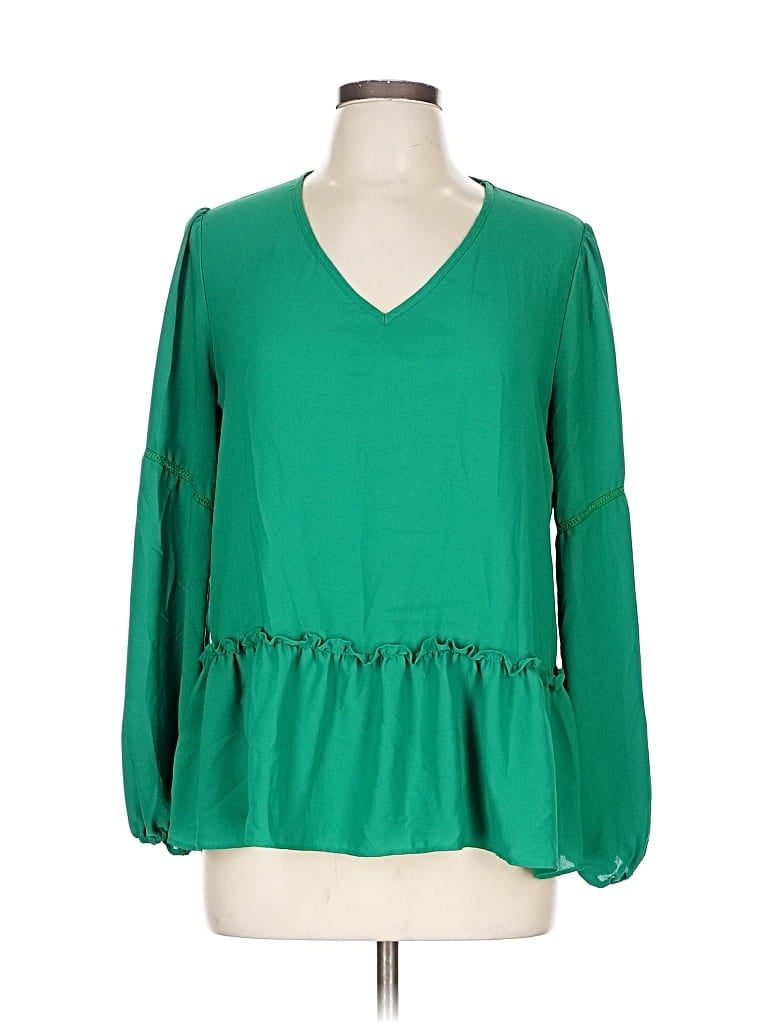 Pre-owned Pleione Long Sleeve Blouse In Green