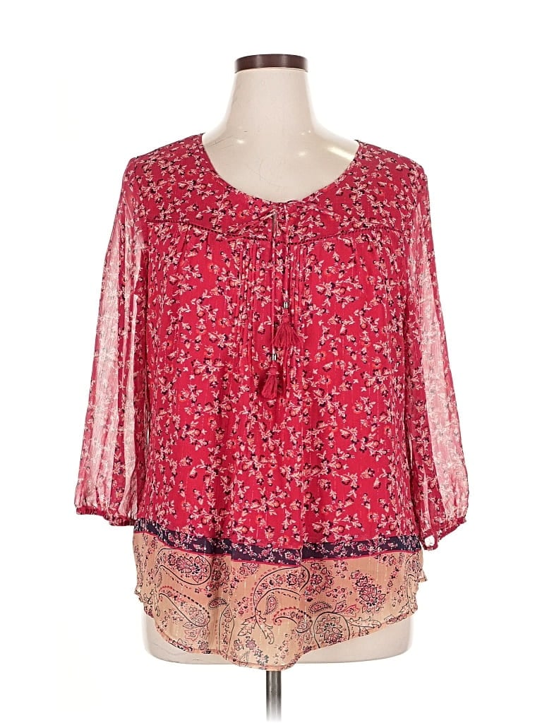 Pre-owned St. John's Bay 3/4 Sleeve Blouse In Red