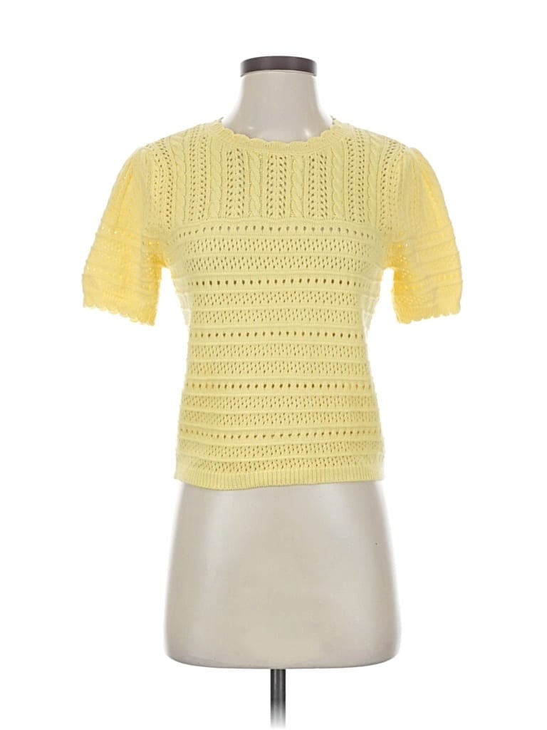 Pre-owned Draper James Short Sleeve Top Yellow Square Neckline Tops