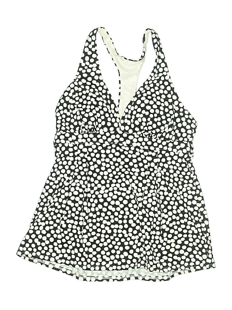 Pre-owned Lands' End Swimsuit Top Ivory Polka Dots Pattern Swimwear In White