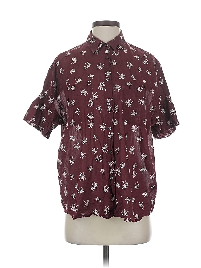 Pre-owned Madewell Short Sleeve Blouse In Burgundy