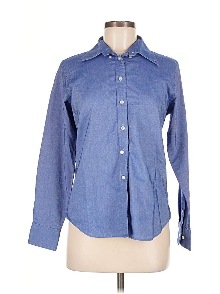 Pre-owned Lands' End Long Sleeve Button Down Shirt In Blue
