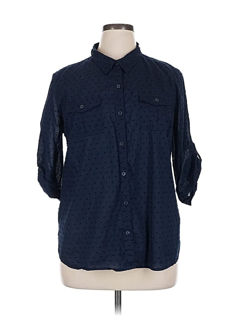 Pre-owned Studio Works 3/4 Sleeve Button Down Shirt In Blue