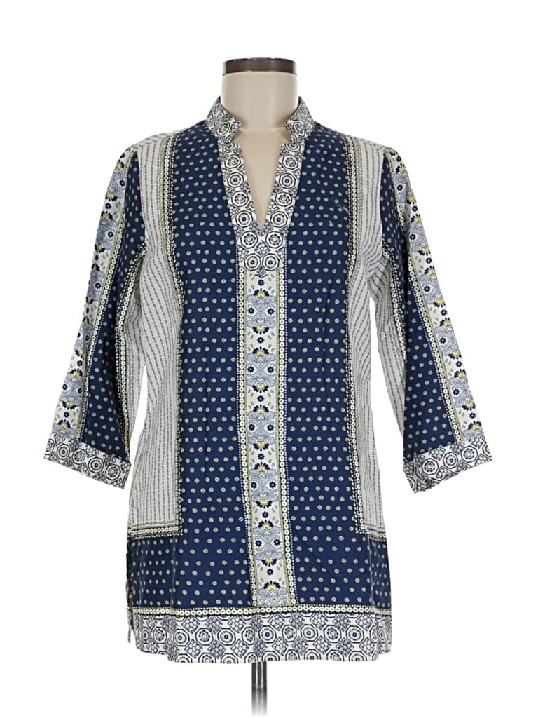 Pre-owned Foxcroft 3/4 Sleeve Button Down Shirt In Blue