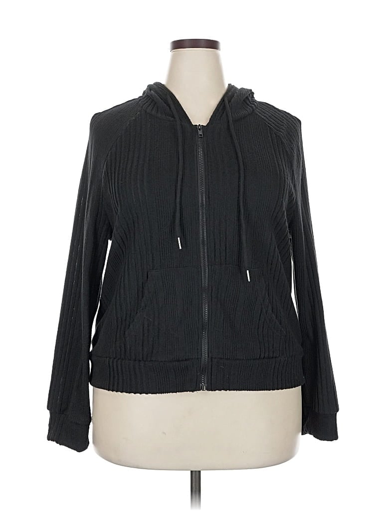 Pre-owned Shein Curve Zip Up Hoodie In Black
