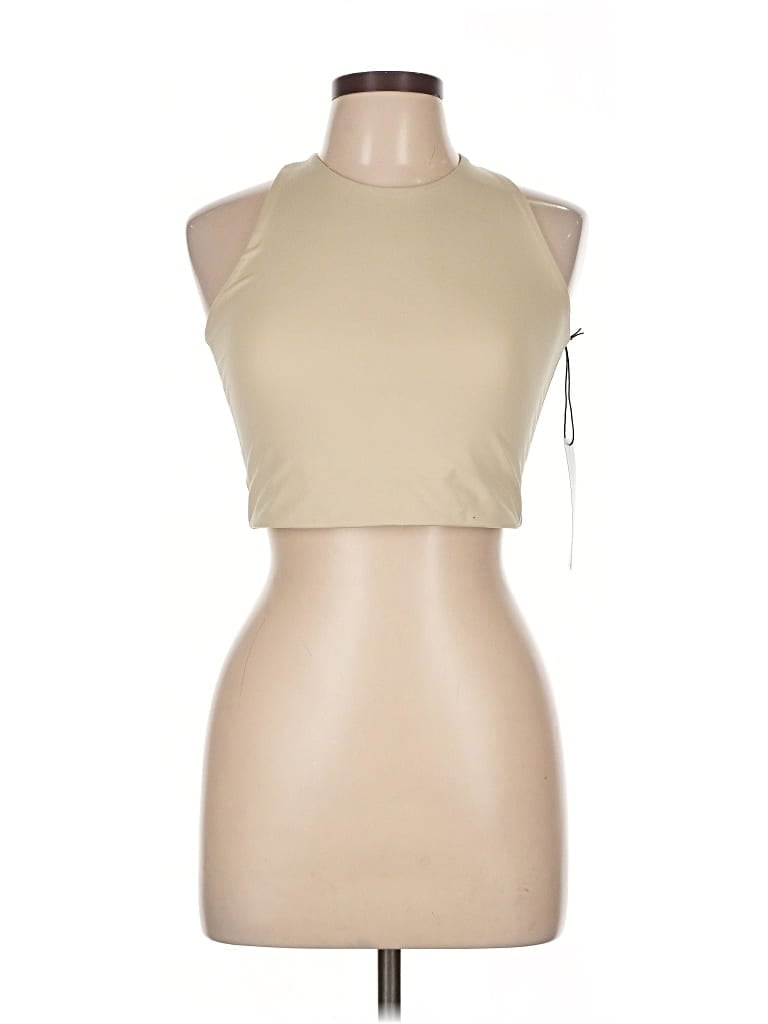 Pre-owned Girlfriend Collective Tank Top Tan Halter Neckline Tops In Brown