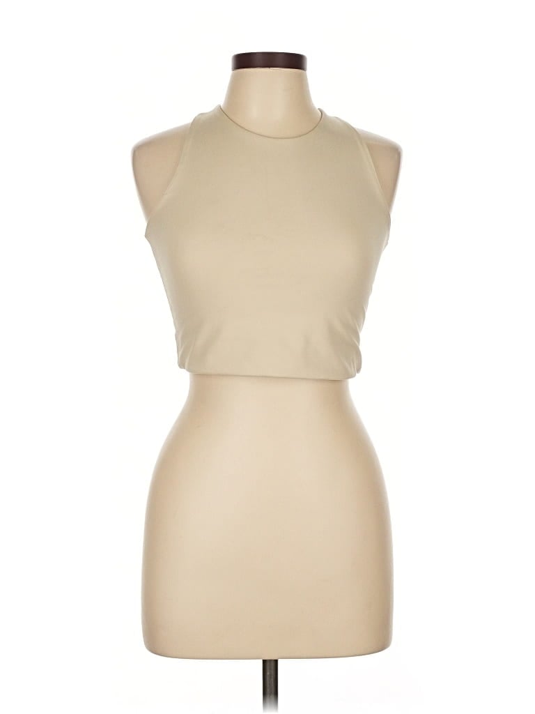 Pre-owned Girlfriend Collective Tank Top Tan Halter Neckline Tops In Brown