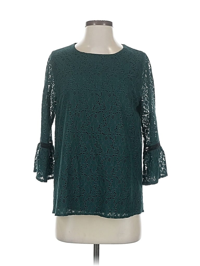 Pre-owned Gibson 3/4 Sleeve Top Teal Boatneck Tops In Blue