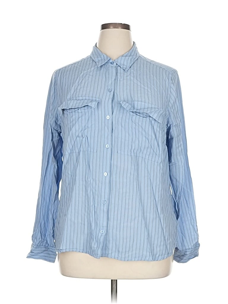 Pre-owned Express Long Sleeve Button Down Shirt In Blue