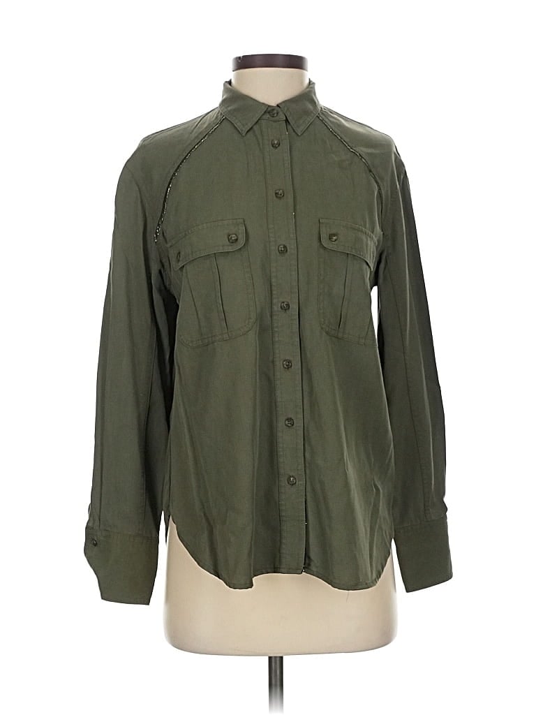 Pre-owned Free People Long Sleeve Button Down Shirt In Green