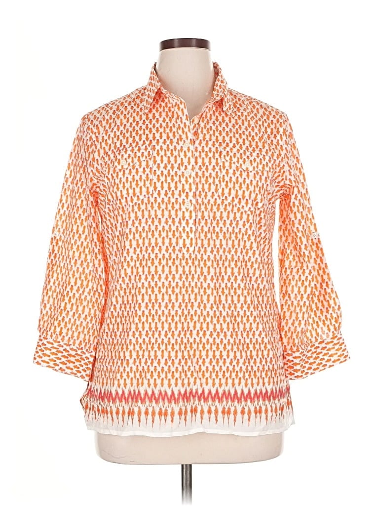 C. Wonder 3/4 Sleeve Button Down Shirt In Orange