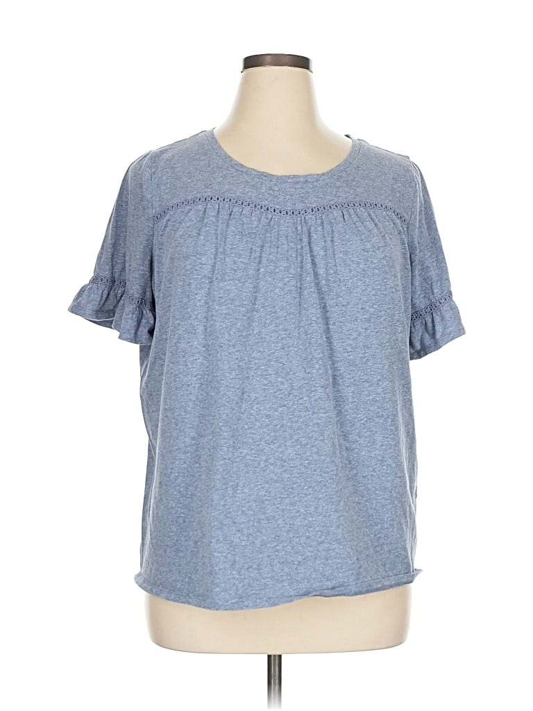 Pre-owned St. John's Bay Short Sleeve Top Blue Ruffles Neckline Tops