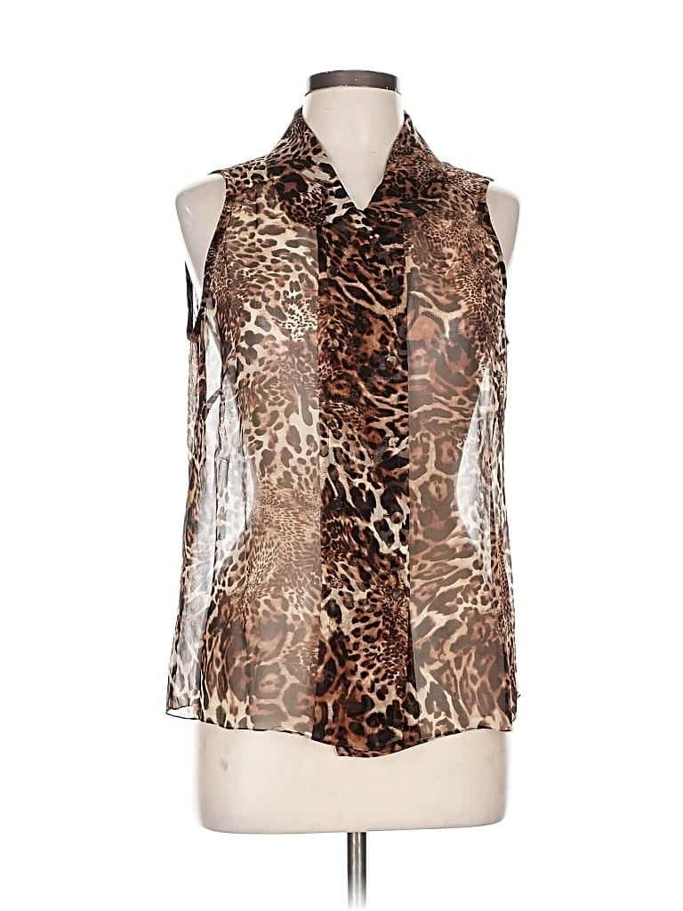 Pre-owned Worth Sleeveless Silk Top Brown Animal Print Pattern Halter Neckline Tops
