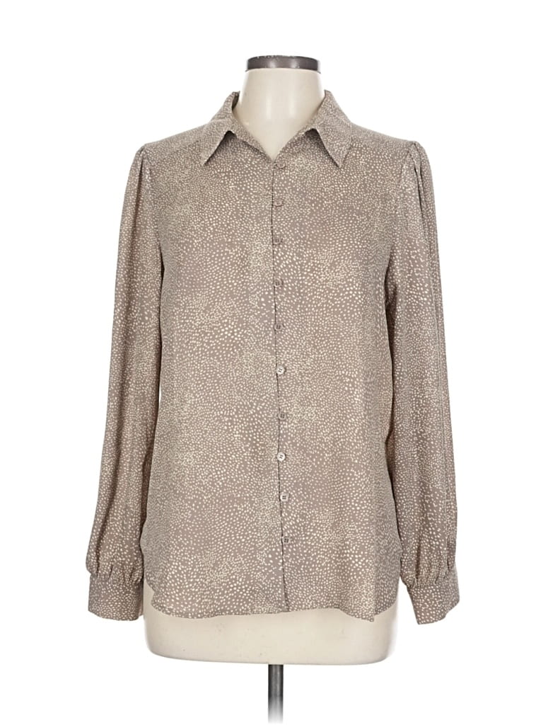 Pre-owned Pleione Long Sleeve Blouse In Brown