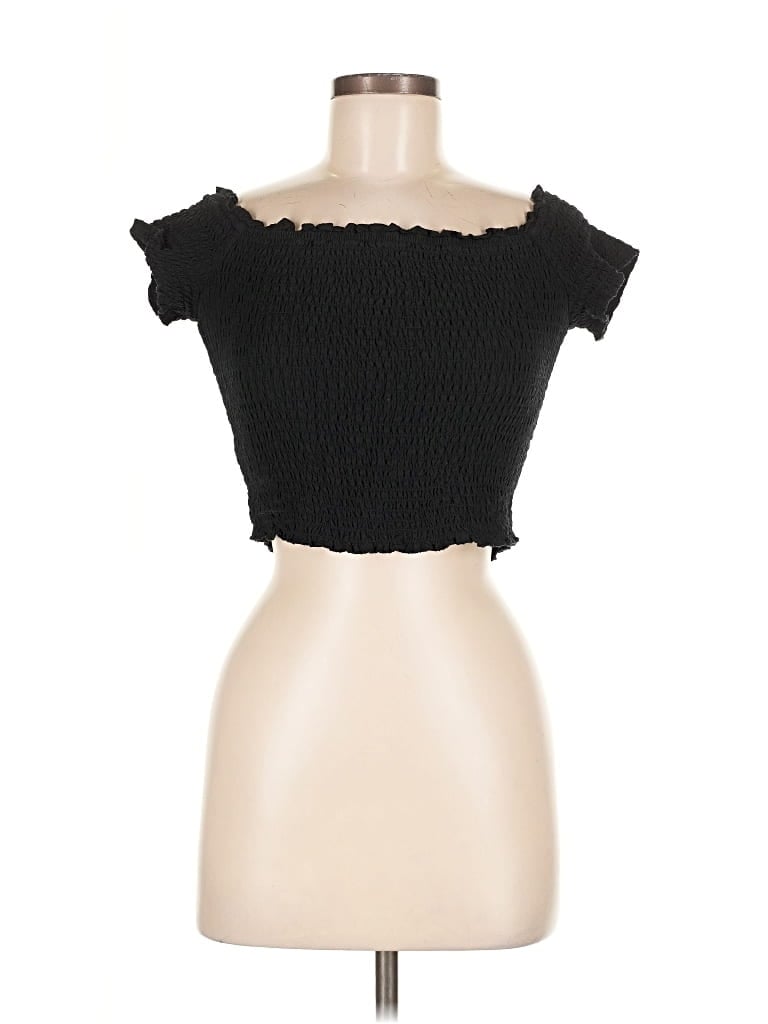 Pre-owned Abercrombie & Fitch Short Sleeve Top Black Strapless Neckline Tops