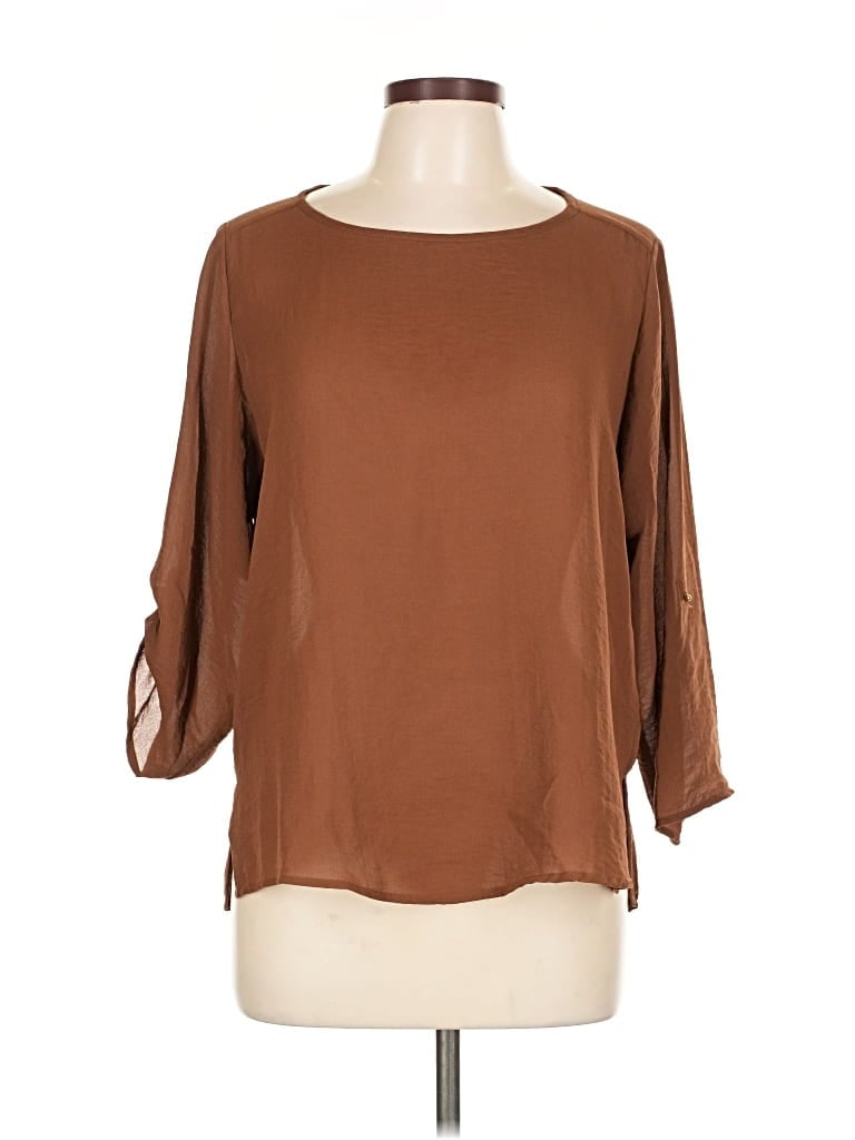 Pre-owned Zara Basic 3/4 Sleeve Blouse In Brown