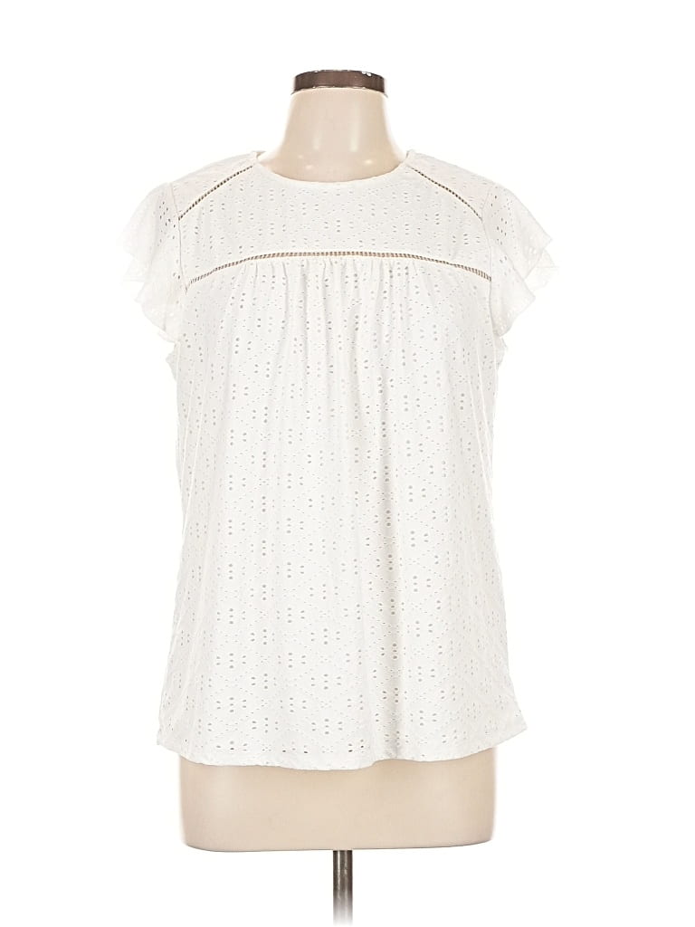Pre-owned Adrianna Papell Short Sleeve Blouse In White